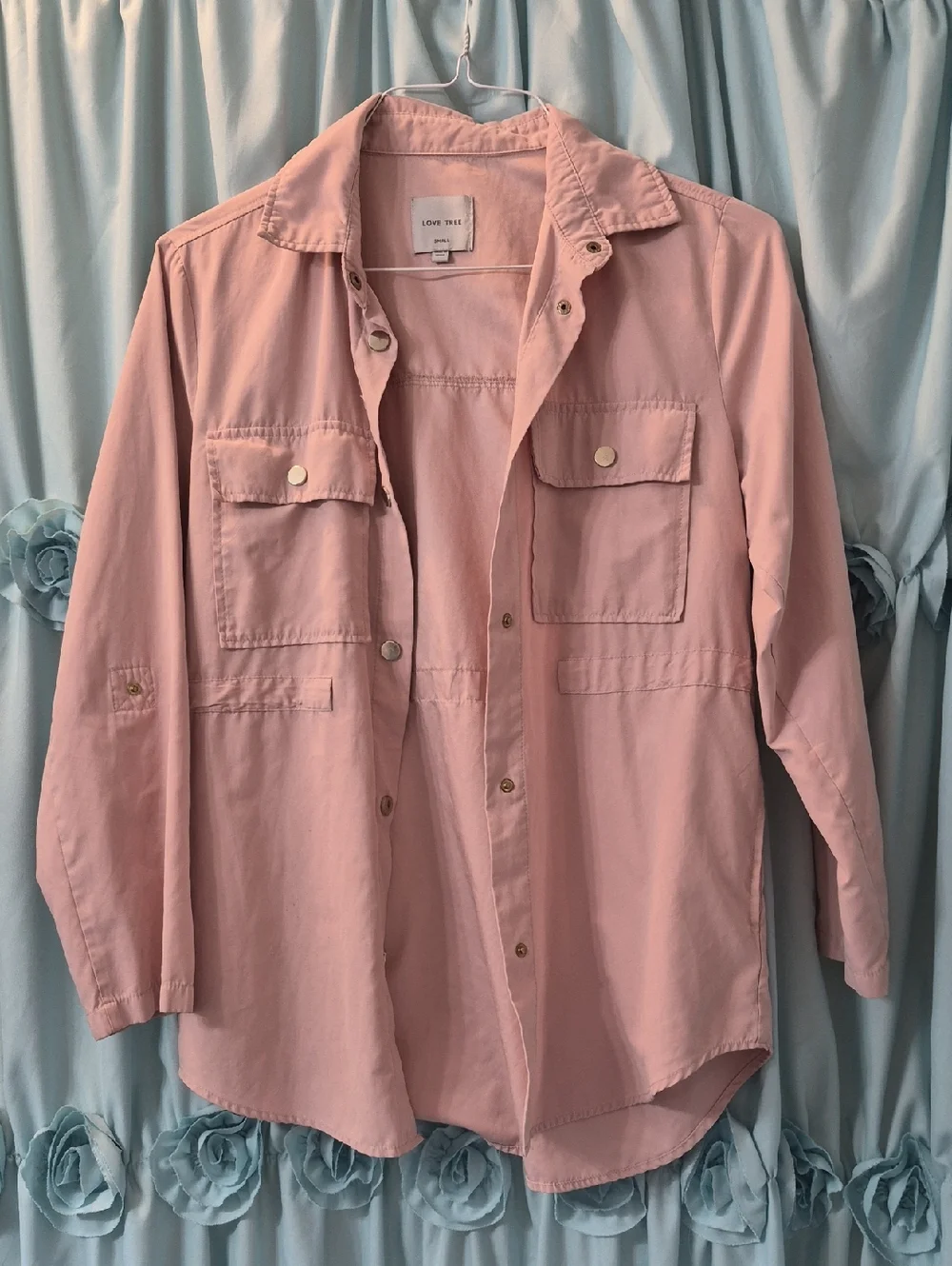 Love Tree Womens Pink Lightweight Safari Snap Up Jacket Cover Up Sz S